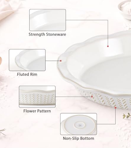 Lareina 9 Inch Ceramic Pie Pan, 36oz Pie Plate for Baking with Recipe Book