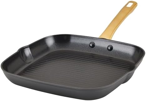 Farberware Forged Induction Ceramic Cookware Nonstick Square Grill Pan/Griddle Pan, Dishwasher Safe, Suitable for All Stovetops, 11 Inch - Black and Gold