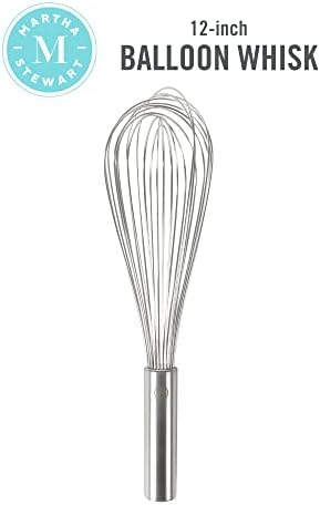 Martha Stewart Richburn 12-Inch Stainless Steel Balloon Whisk – Satin Finish, Durable Kitchen Whisk for Mixing and Whipping