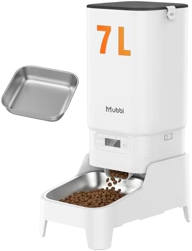 Automatic Dog Feeder with Elevated Stand - 7L Cat Food Dispenser with Large Food Tray, Timed Auto Cat Feeder for Dry Food, 6 Meals Per Day, No-Jam, Freshness Design, Detachable for Easy Clean