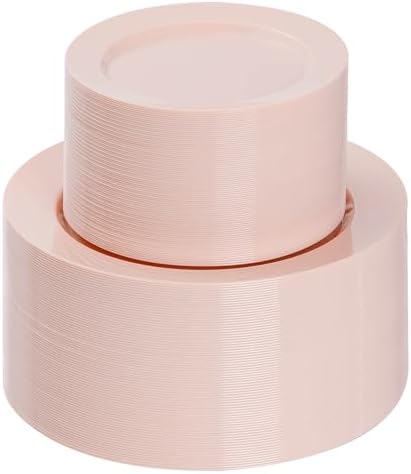 Goodluck 200PCS Disposable Pink Plastic Plates, Heavy Duty Disposable