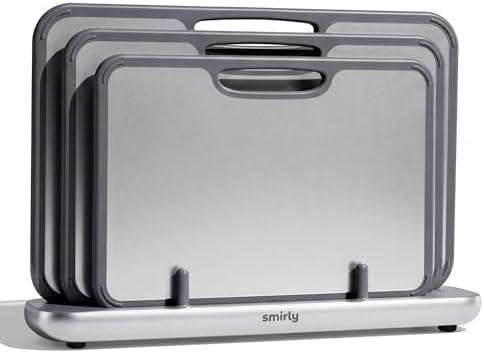 SMIRLY Titanium Cutting Board for Kitchen, with Holder, 3 Pack, Silver
