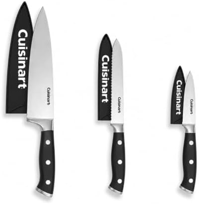 Cuisinart 3-Piece Forged High-Carbon Stainless Steel Knife Set with Blade Sheaths, Full-Tang Triple-Rivet Construction