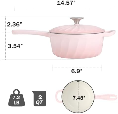 Enameled Cast Iron Sauce Pan with Lid, 2 Quart Saucepan with Lid