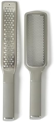 Calphalon Edge 2 Piece Stainless Steel Handheld Cheese Grater and Lemon Zester W/Covers & Rubber Handles - Taupe
