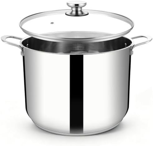 E-far Large Stainless Steel Stock Pot with Lid, 24QT Induction Cooking Pot