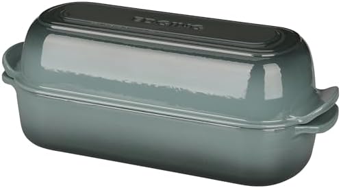 EDGING CASTING Enameled Cast Iron Loaf Pan with Lid, Bread pan, Dutch Oven Bread pan for Homemade Sourdough Bread Baking, 12.5x5.5 inch, 5qt, Slateblue