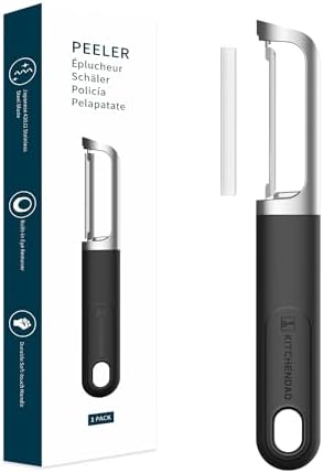 KITCHENDAO Swivel Vegetable Potato Peeler for Kitchen -Durable Japanese 420J2 Stainless Steel Sharp Dual Blade- Built-in Eye Remover, Ergonomic Soft-touch Handle - Dishwasher Safe-Black