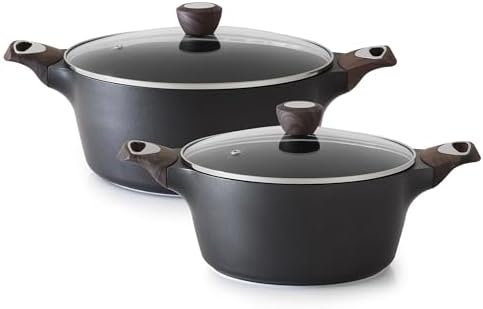 SENSARTE Nonstick Stock Pot with Lid, 4.5+6.6 QT Soup Pot Set Casserole Pot, Healthy Pasta Pot, Large Deep Cooking Pot, Big Sauce Pot Stew Pot, Induction Compatible, PFOA PFOS APEO Free, Black
