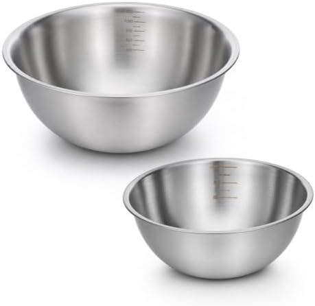 2Pcs Stainless Steel Mixing Bowls 6. 7" 7.8" Metal Bowl, Silver 700/1200ml