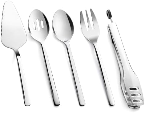 KINGSTONE 5 piece Large Hostess Serving Utensils Set,18/10 Stainless Steel