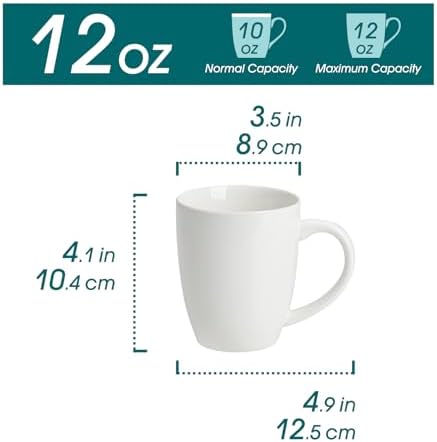 vancasso White Ceramic Coffee Mug Set of 6, 12 Oz Tea Cups with Handle for Latte, Tea, Cappuccino, Milk, Cocoa, Microwave&Dishwasher Safe