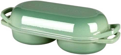 EDGING CASTING Enameled Cast Iron Double Bread Dutch Oven, Sage Green