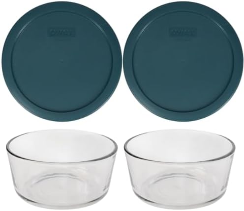 Pyrex Storage Plus 7-Cup Round Glass Food Storage Dish, Pack of 2 - Original Genuine Made in the USA (Tarragon Green)
