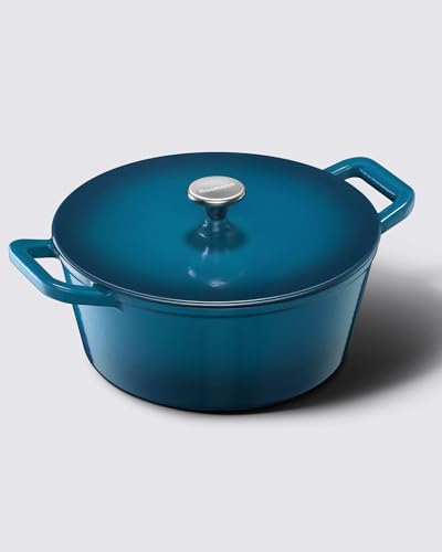 Dutch Oven Pot, 6QT Enameled Cast Iron Dutch Oven with Lid, Dual Handle, Dutch Pot for Sourdough Bread Baking, Braising & Roasting, 500℉ Oven Safe, All Cooktops Compatible, Marine
