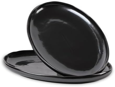 vicrays Serving Platter Ceramic Tray Plates Extra Large Oval 14.5 Inch Porcelain Dinner Plates Long Serving Dish Set Entertaining Party Restaurant Food Meat Sushi Fish Turkey Platter - Black