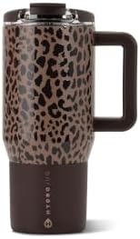 HydroJug Coffee Traveler 20oz Ceramic-Lined Mug with Handle, Brown Leopard