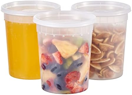 [32 oz. -24 Sets ] Plastic Deli Food Storage Soup Togo Containers With Airtight Lids Clear Disposable Takeout Quart Container Freezer Safe | Meal Prep | Stackable | Leakproof | BPA Free | Microwavable