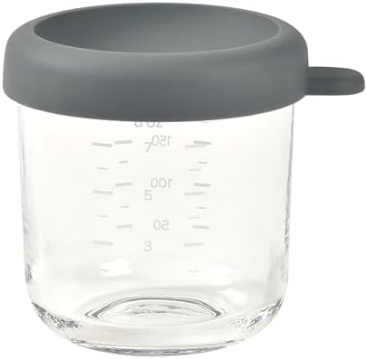 BEABA 8 oz Glass Baby Food Jars with Soft Silicone Air Tight Lids, Glass Storage Containers with Lids, Microwave and Freezer Safe Containers, Mineral