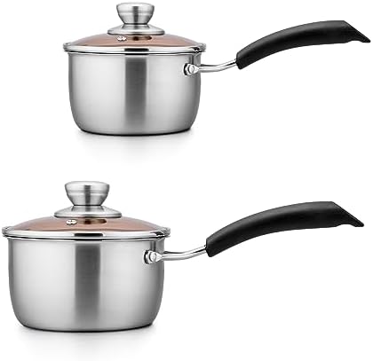TeamFar 1qt & 2qt Saucepan with Lid, Stainless Steel Small Cooking Pot
