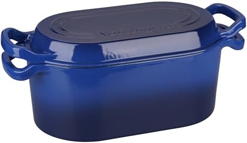 VORRINGARD Oval Dutch Oven Pot with Lid, Enamel Coating Cast Iron Bread Pans for Homemade Sourdough Bread Baking, Cooking, 4 Quart, Blue