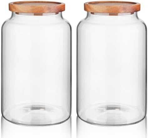 Labina Glass Jar with Wood Lid, Airtight Kitchen Storage Canister
