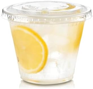 Fit Meal Prep 100 Pack 9 oz Clear Plastic Cups with Lids for Dessert