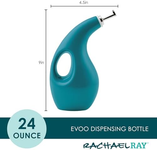Rachael Ray Ceramics EVOO Oil and Vinegar Dispensing Bottle, 24 Ounce, Turquoise, (Pack of 4)
