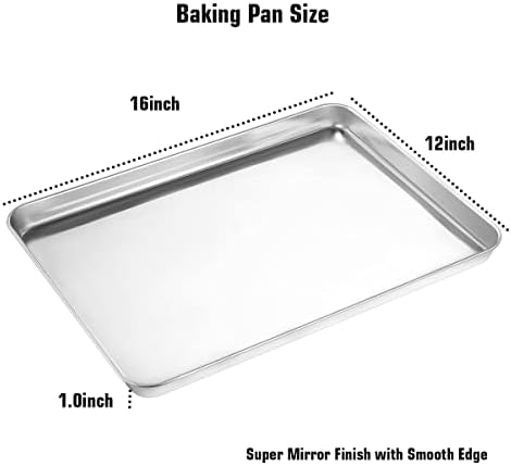 Wildone Baking Sheet & Rack Set [2 Sheets + 2 Racks], Stainless Steel Cookie Pan with Cooling Rack, Size 16 x 12 x 1 Inch, Non Toxic & Heavy Duty & Easy Clean (Pack of 2)