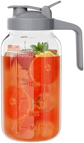 JunVpic Glass Pitcher with lid, 64 oz Wide Mouth Mason Jar
