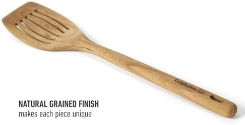 Calphalon Prime Slotted Turner, 13-Inch Teak Wood Slotted Spatula, Wooden Cooking Turner for Nonstick Cookware, Heat-Resistant Moisture-Resistant Kitchen Tool