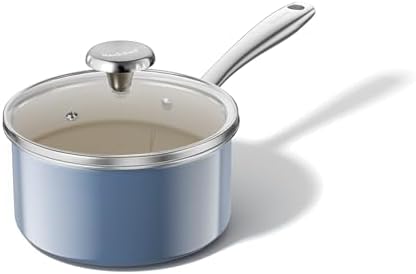 Redchef Nonstick Ceramic Sauce Pan with Lid, 1.8QT Small Cooking Pot with Stay-Cool Handle, Kitchen Non Toxic Soup Pot, PTFE & PFOA Free, Oven & Dishwasher Safe, Compatible with All Stovetops-Blue