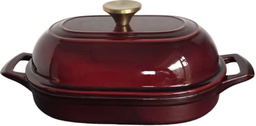 La Cuisine Enameled Cast Iron Bread Loaf Dutch Oven Oblong for Sourdough Crusty Bread & High‑Heat Baking. Oven-Safe 550°F/287°C Matte Black Enamel Interior, 5.5 QT, Cranberry
