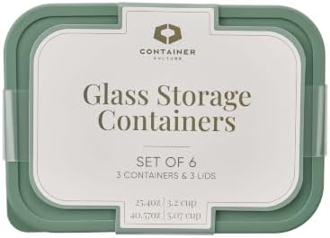 Glass Food Storage Containers with Lids — 6 Piece — 26.5 oz & 40.57 oz Glass with BPA-Free Leak Resistant Stackable Lids — Microwave, Oven & Dishwasher Safe — Ideal for Meal Prep & More - Soft Sage