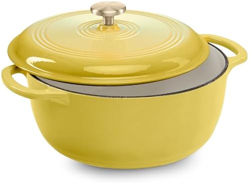 Best Choice Products 7.5 Quart Enamel Cast-Iron Round Dutch Oven, Family Style Heavy-Duty Pre-Seasoned Cookware for Home, Kitchen, Dining Room, Oven Safe w/Lid, Dual Handles - Lemon Meringue