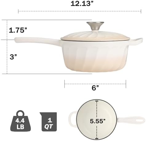 Enameled Cast Iron Sauce Pan with Lid, 1 Quart Saucepan with Lid