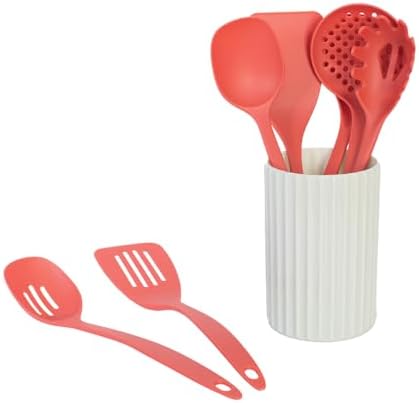 Glad Kitchen Utensils Set, 8pcs - Nonstick Cooking Tools with Utensil Holder - Nylon Spoon, Ladle, Skimmer, Spaghetti Server, and Turner Spatula Set - Dishwasher Safe, Rust