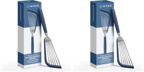 Misen Fish Silicone Spatula - Slotted Turner for Cooking - Perfect for Frying - Heat Resistant - Dishwasher Safe -1mm Thick Flexible Flipper - Soft Silicone Grip Handle for Easy Use (Pack of 2)