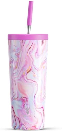 Meoky 24 oz Insulated Tumbler with Lid and Straw, Stainless Steel Vacuum Insulated Tumbler, Keeps Cold for 24 Hours, 100% Leak Proof, Fits in Car Cup Holder (Pearl)