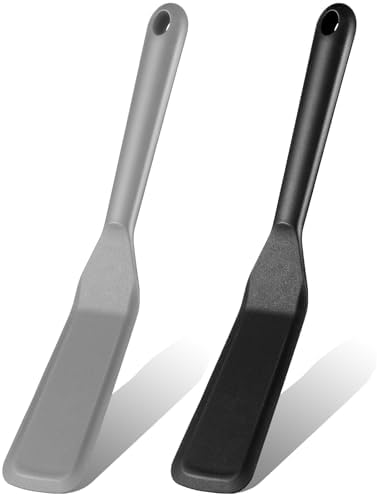 Zopeal 2 Pcs Crepe Spatula Narrow Silicone Long Non Stick, Black, Gray
