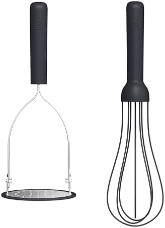 bella 2 Piece Fold Flat, Non-toxic, Masher and Whisk, Slate