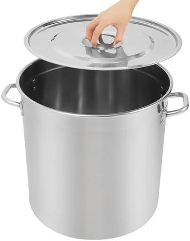 50 Quart 304 Stainless Steel Stockpot Commercial Large Stock Pot with Lid & Handles, Cookware Soup Pot for Boiling Cooking Stew, Induction Cooking Pot for Home Restaurant Hotel (48L/50Qt)