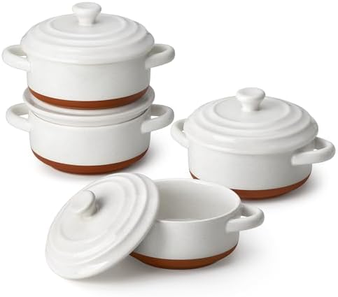 MALACASA 12 OZ Mini Dutch Oven Set, Small Cocotte Set of 4, Ceramic