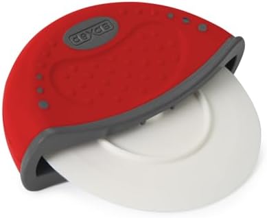 Dexas One-Handed Rolling Pizza Cutter, 4 Inch Nylon Wheel, Ergonomic Handheld Pizza Slicer, Red