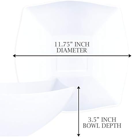 PLASTICPRO Disposable 128 ounce Square Serving Bowls, Party Snack or Salad Bowl, Extra Large Plastic Elegant White Pack of 12