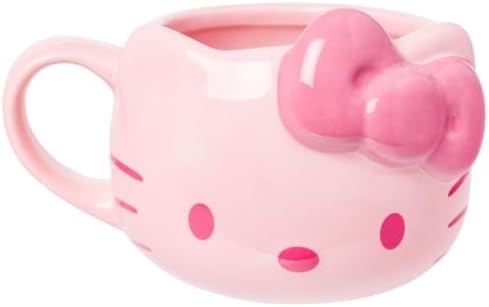 Silver Buffalo Sanrio Hello Kitty Pink Face Bow, 3D Sculpted Mug, 20oz