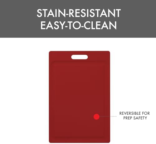 Dexas NSF Certified Polysafe Cutting Board with Handle and Juice Well, 12 x 18 inches, Reversible Kitchen Cutting Board, Red