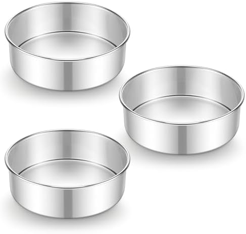 E-far 7 Inch Cake Pan Set of 3, Stainless Steel Round Baking Pans Tins