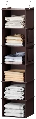 YOUDENOVA Hanging Closet Organizer and Storage, 6-Shelf, Brown