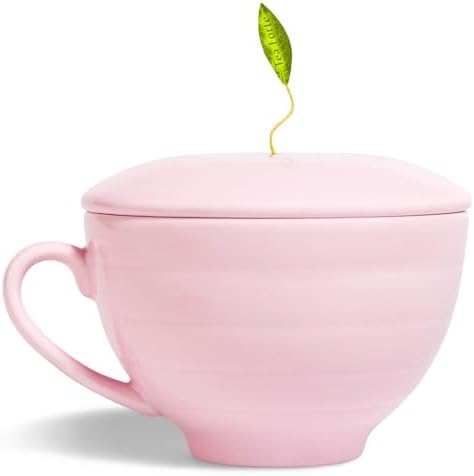 Tea Forte Café Cup with Lid, Rose Pink, 8 oz